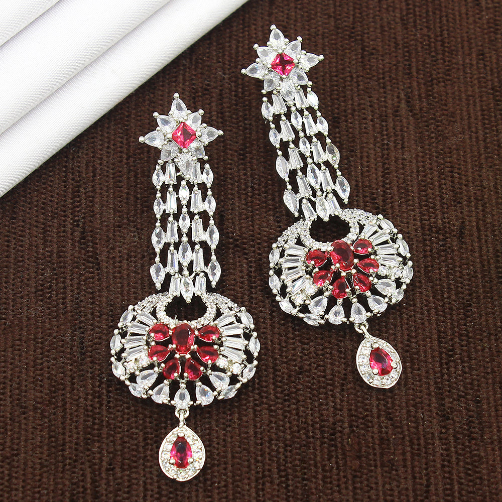 Mahavir Silver Plated AD Dangler Earrings
