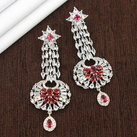 Mahavir Silver Plated AD Dangler Earrings