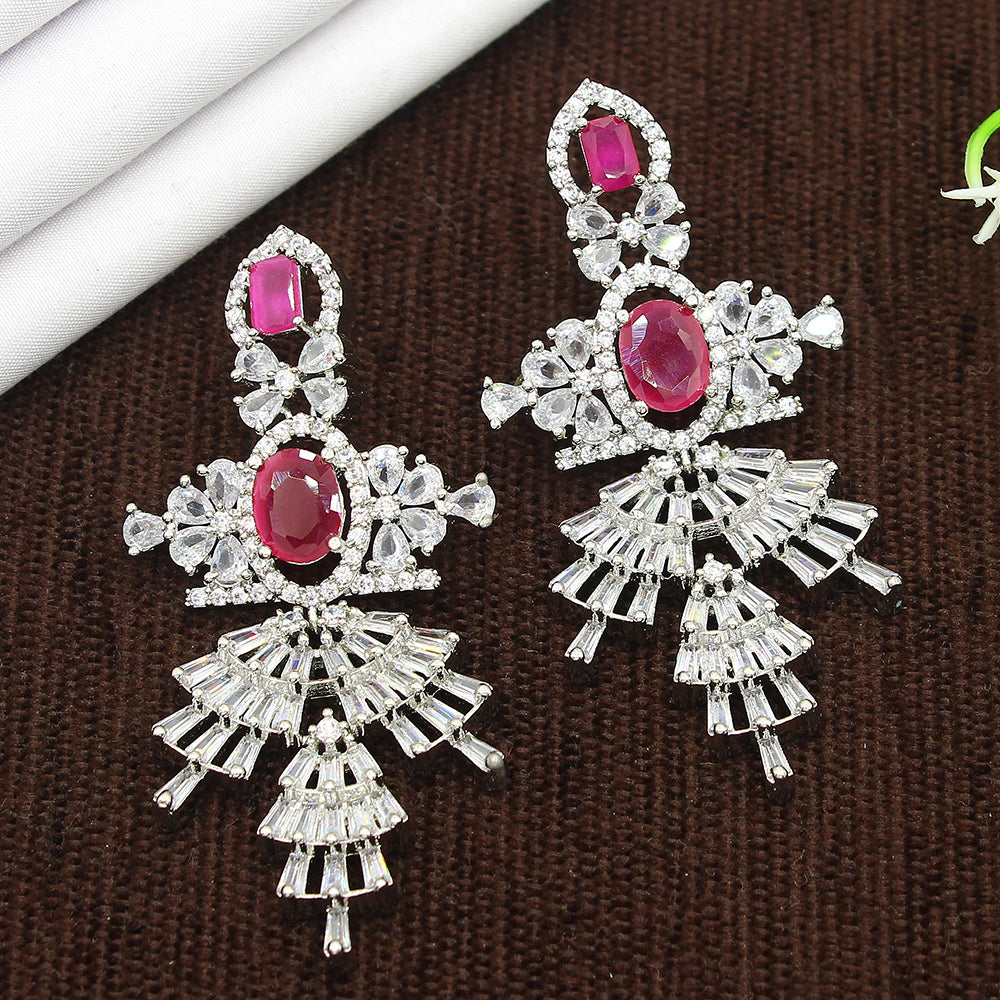 Mahavir Silver Plated AD Dangler Earrings