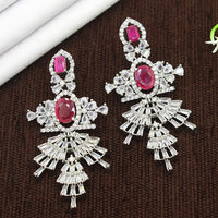 Mahavir Silver Plated AD Dangler Earrings