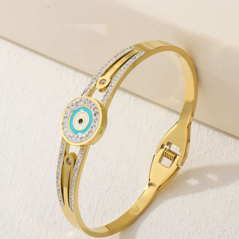 Tarohi Jewels Gold Plated Austrian Stone Evil Eye Openable Bracelet