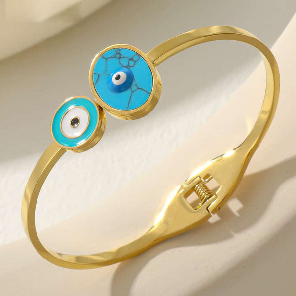 Tarohi Jewels Gold Plated Austrian Stone Evil Eye Openable Bracelet