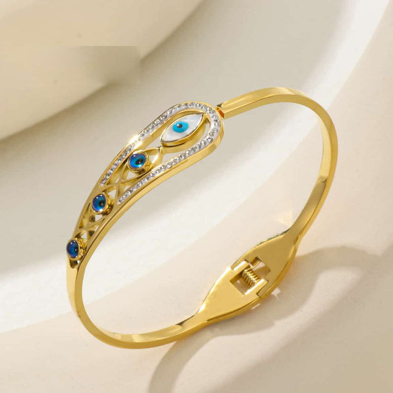 Tarohi Jewels Gold Plated Austrian Stone Evil Eye Openable Bracelet