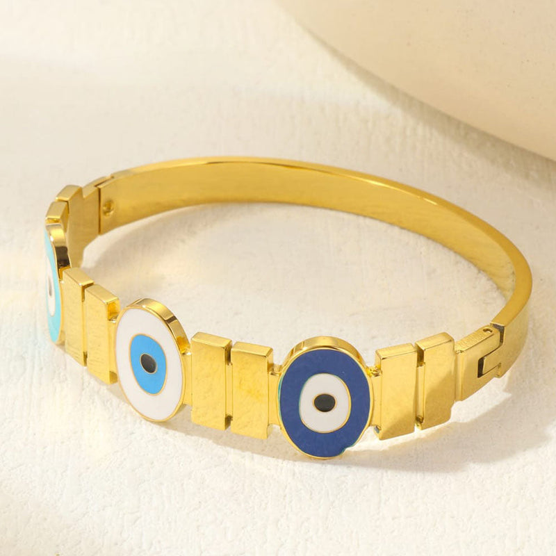 Tarohi Jewels Gold Plated Austrian Stone Evil Eye Openable Bracelet