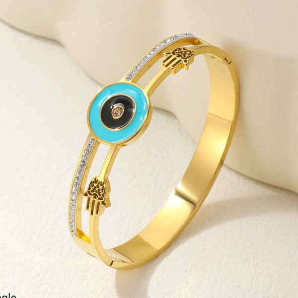 Tarohi Jewels Gold Plated Austrian Stone Evil Eye Openable Bracelet