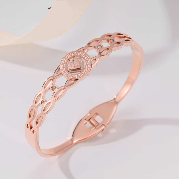 Tarohi Jewels Rose Gold Plated Austrian Stone Heart Shape Openable Bracelet