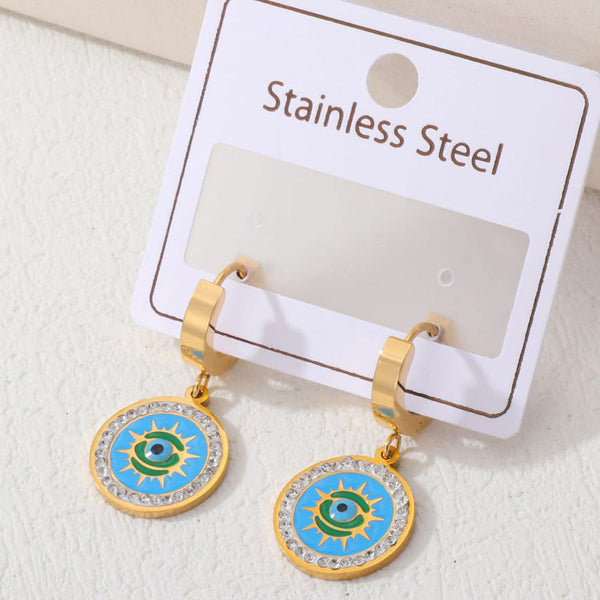 Tarohi Jewels Gold Plated Austrian Stone And Evil Eye Fancy Dangler Earrings