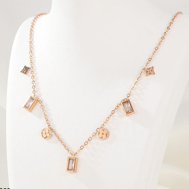 Tarohi Jewels Rose Gold Plated Crystal Stone Chain