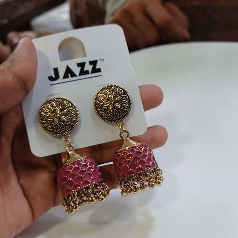 Tarohi Jewels Gold Plated Meenakari And Pearls Jhumki Earrings