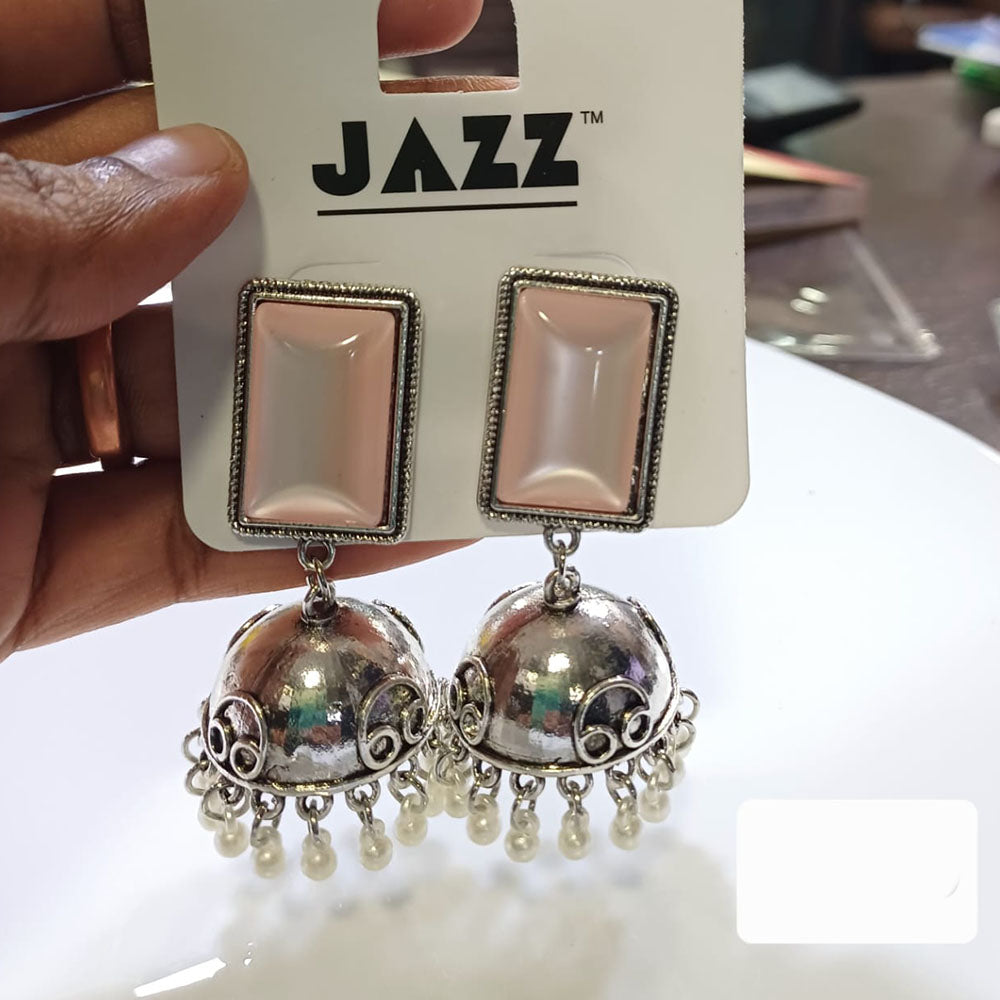 Tarohi Jewels Oxidised Plated Pota Stone Pearls Jhumki Earrings