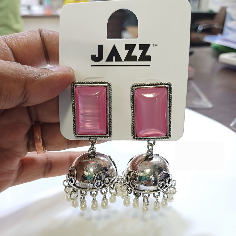 Tarohi Jewels Oxidised Plated Pota Stone Pearls Jhumki Earrings