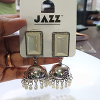 Tarohi Jewels Oxidised Plated Pota Stone Pearls Jhumki Earrings