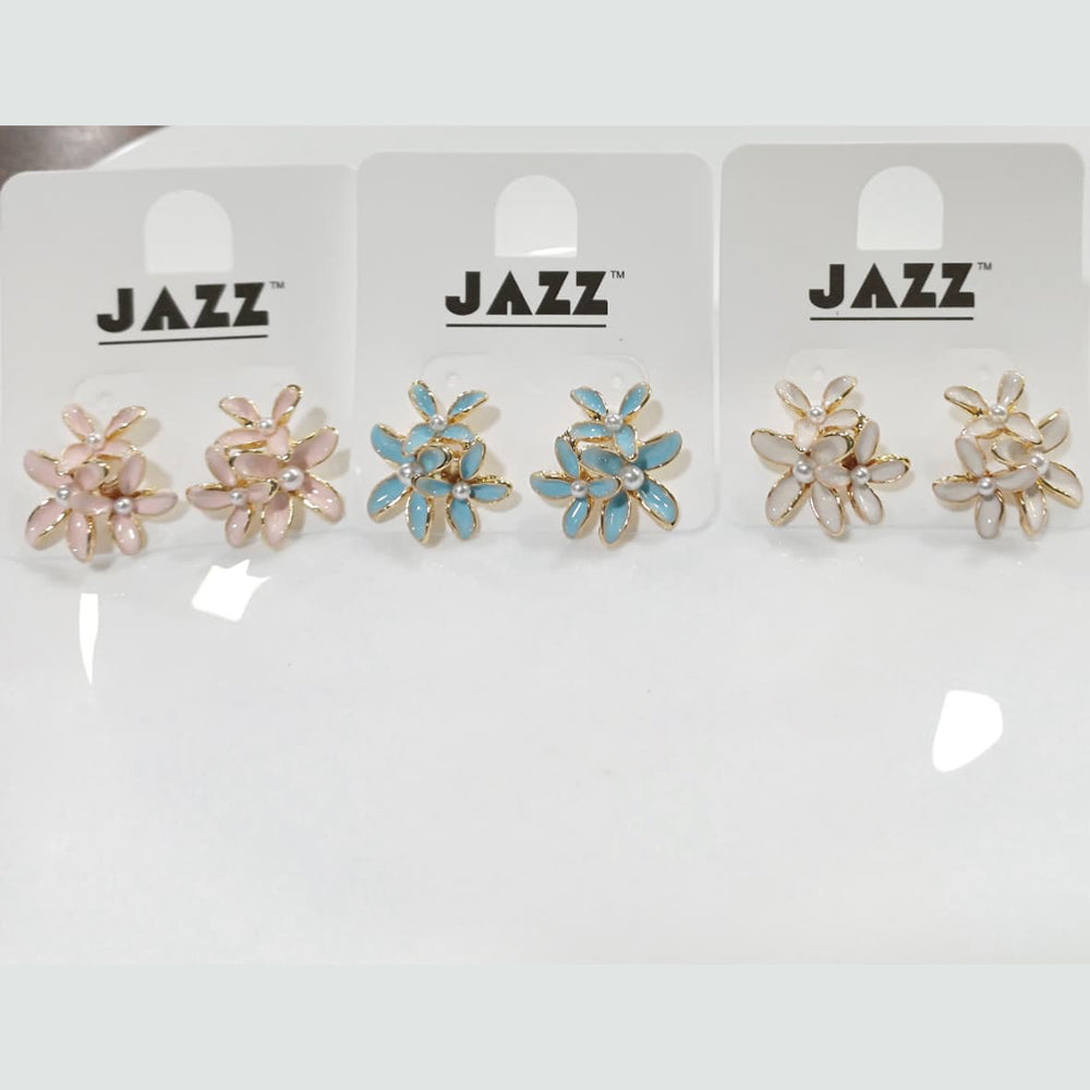 Tarohi Jewels Enamel Flower Pastel Petal Design Stud Earrings