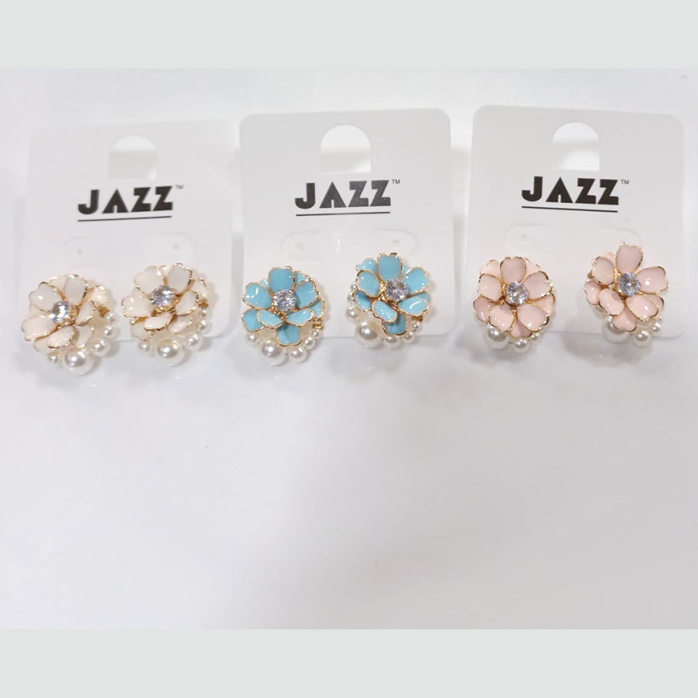 Tarohi Jewels Enamel Flower Pastel Petal Design Stud Earrings