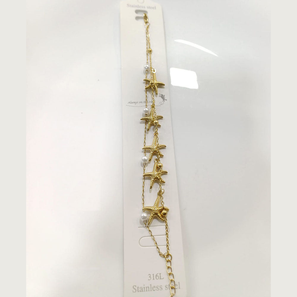 Tarohi Jewels Gold Plated Star Shape And Pearl Adjustable Bracelet