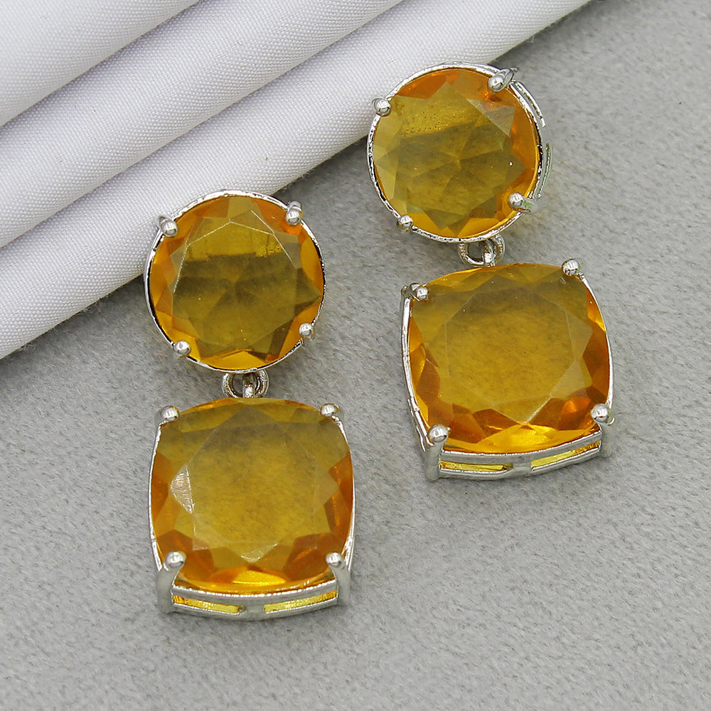 Mahavir Silver Plated AD Dangler Earrings