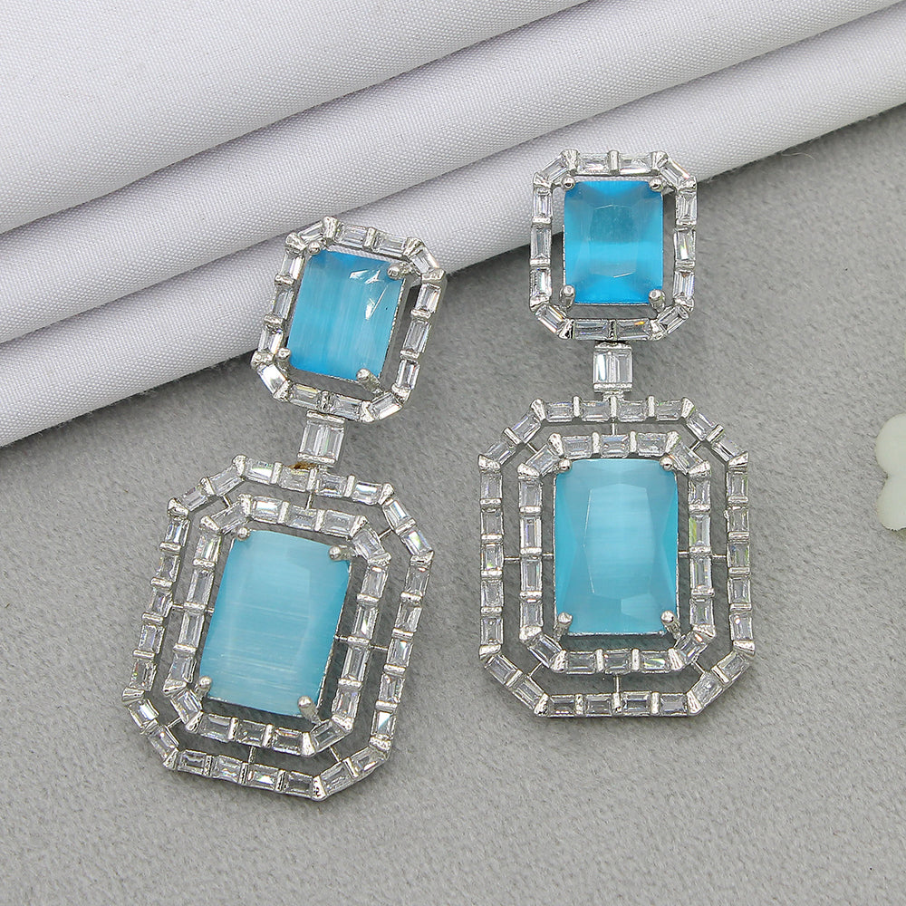 Mahavir Silver Plated AD Dangler Earrings