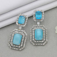 Mahavir Silver Plated AD Dangler Earrings