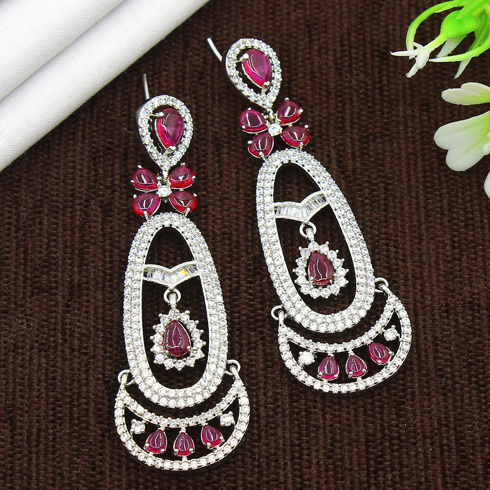 Mahavir Silver Plated AD Dangler Earrings