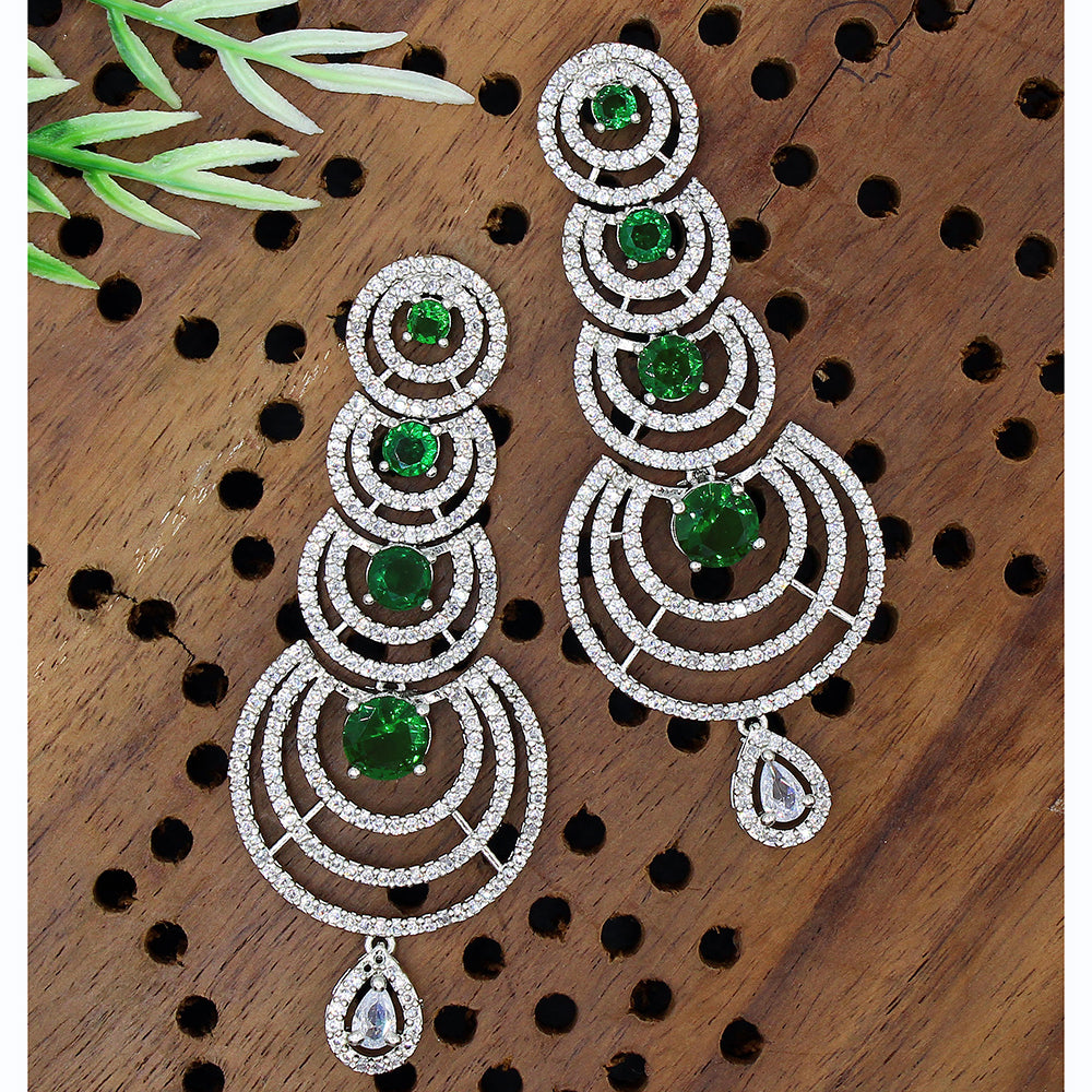 Mahavir Silver Plated AD Dangler Earrings
