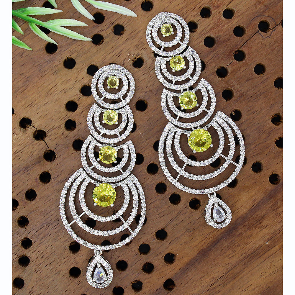 Mahavir Silver Plated AD Dangler Earrings