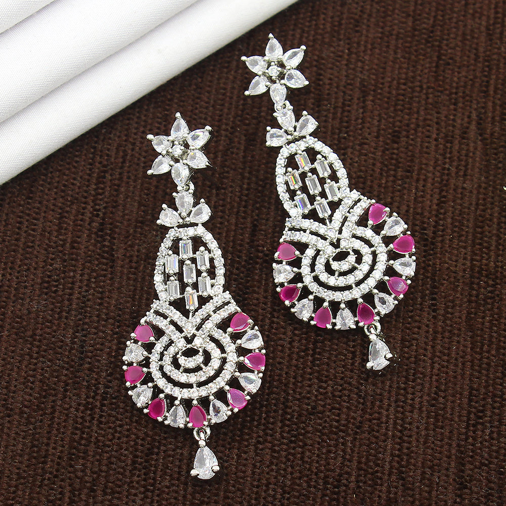 Mahavir Silver Plated AD Dangler Earrings