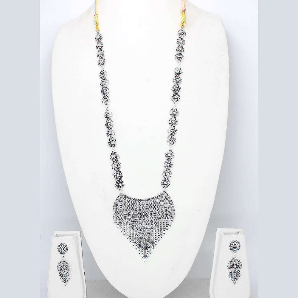 Mahavir Oxidised Plated Long Necklace Set