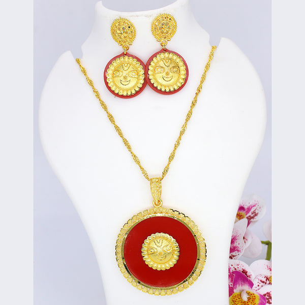 Mahavir Gold Plated Chain Pendant Set
