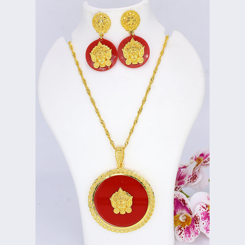 Mahavir Gold Plated Chain Pendant Set