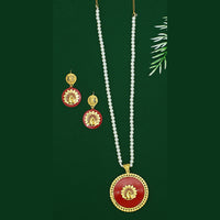 Mahavir Dye Gold Plated Pearl Long Necklace Set