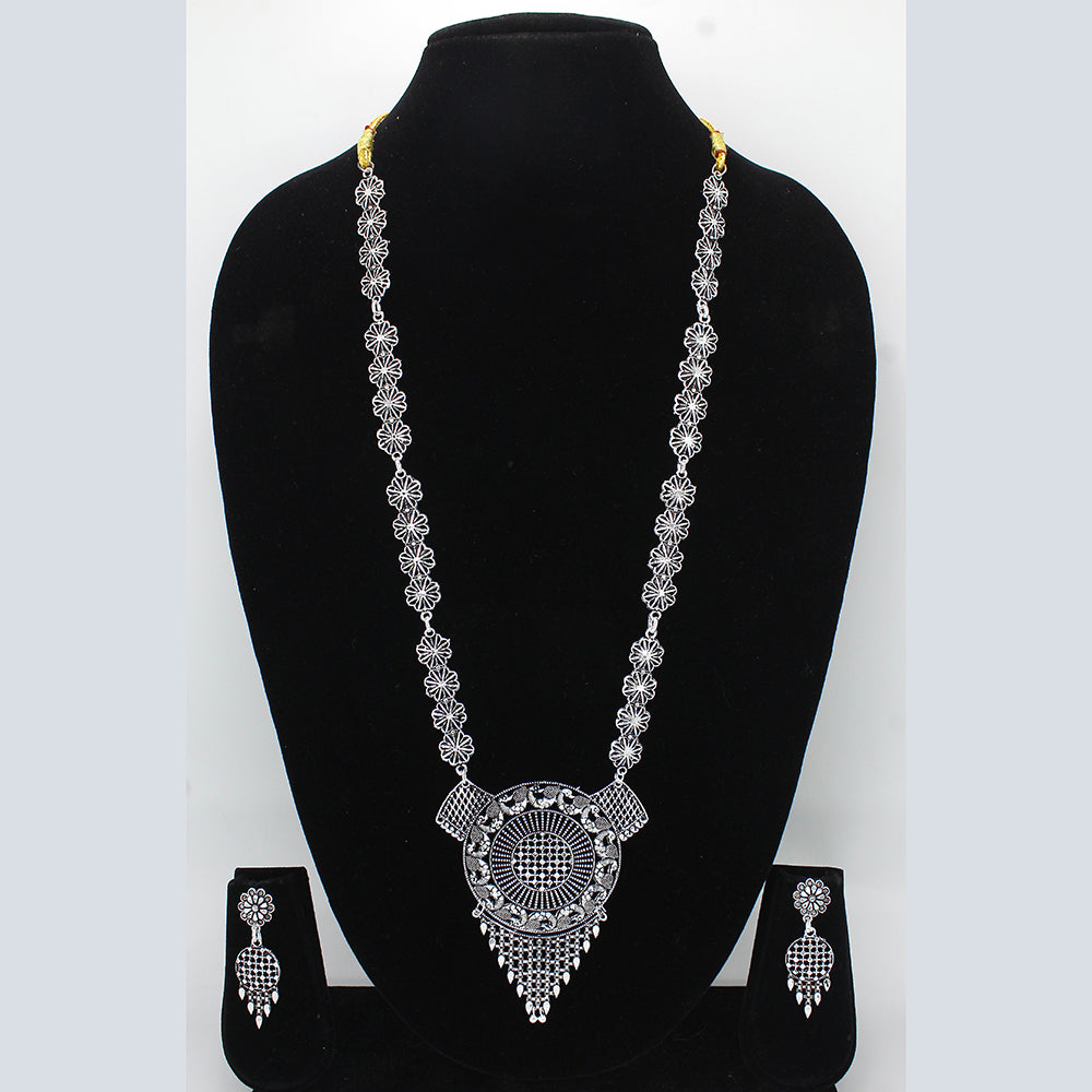 Mahavir Oxidised Plated Long Necklace Set