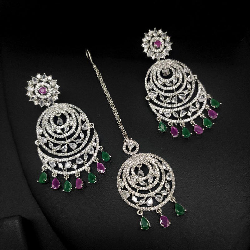 Aamrapali Silver Plated AD Earrings With Maangikka