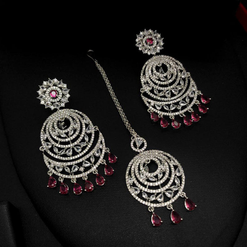 Aamrapali Silver Plated AD Earrings With Maangikka