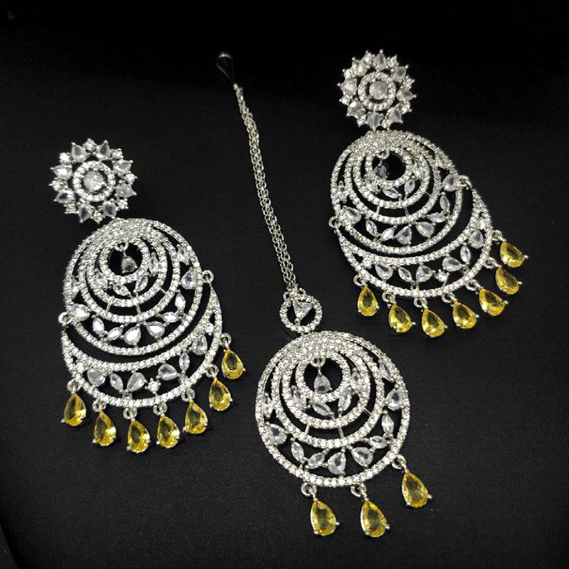 Aamrapali Silver Plated AD Earrings With Maangikka