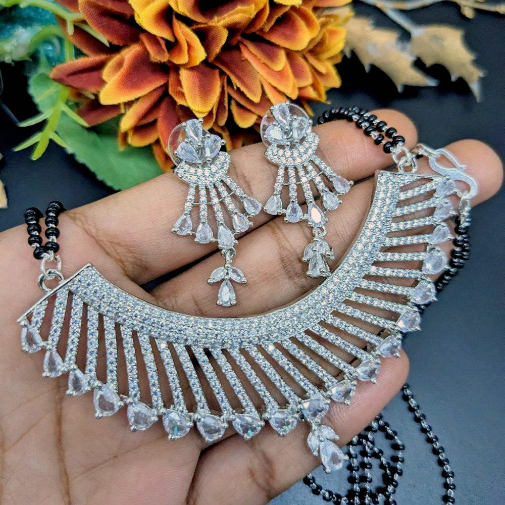 Aamrapali Silver Plated CZ Mangalsutra Pendant Set