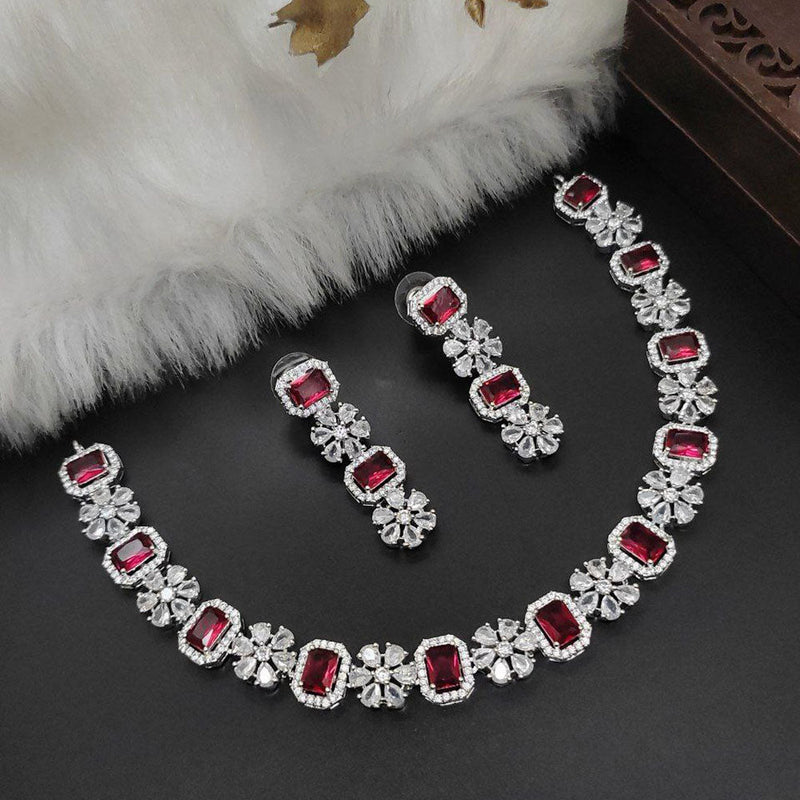 Aamrapali Silver Plated AD Necklace Set