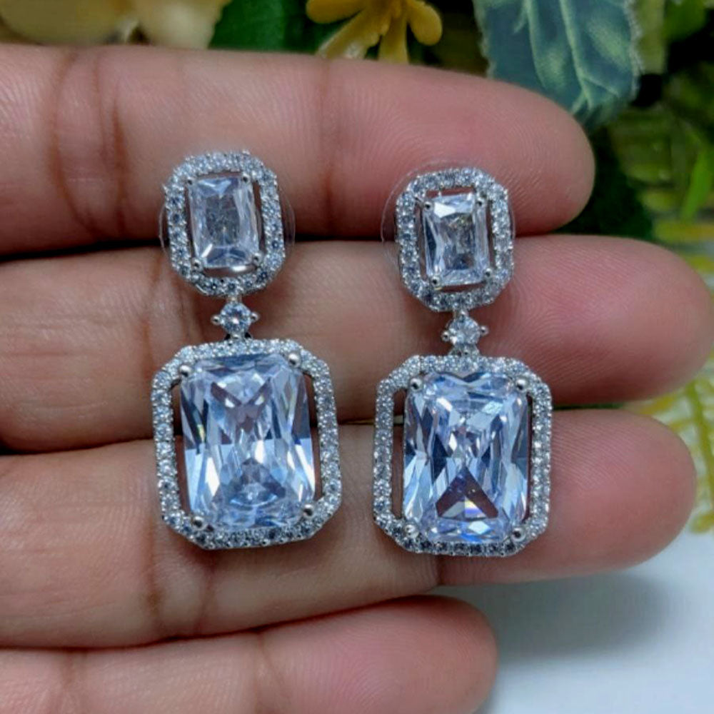 Aamrapali Silver Plated AD Dangler Earrings