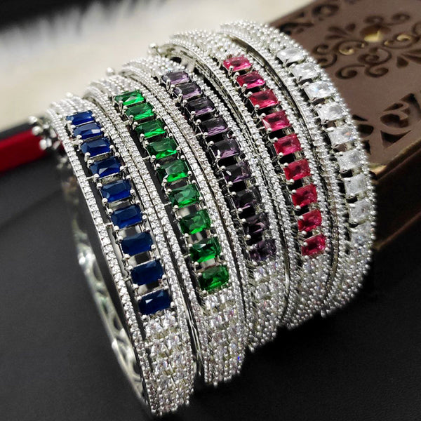 Aamrapali Silver Plated AD Openable Bangles Set