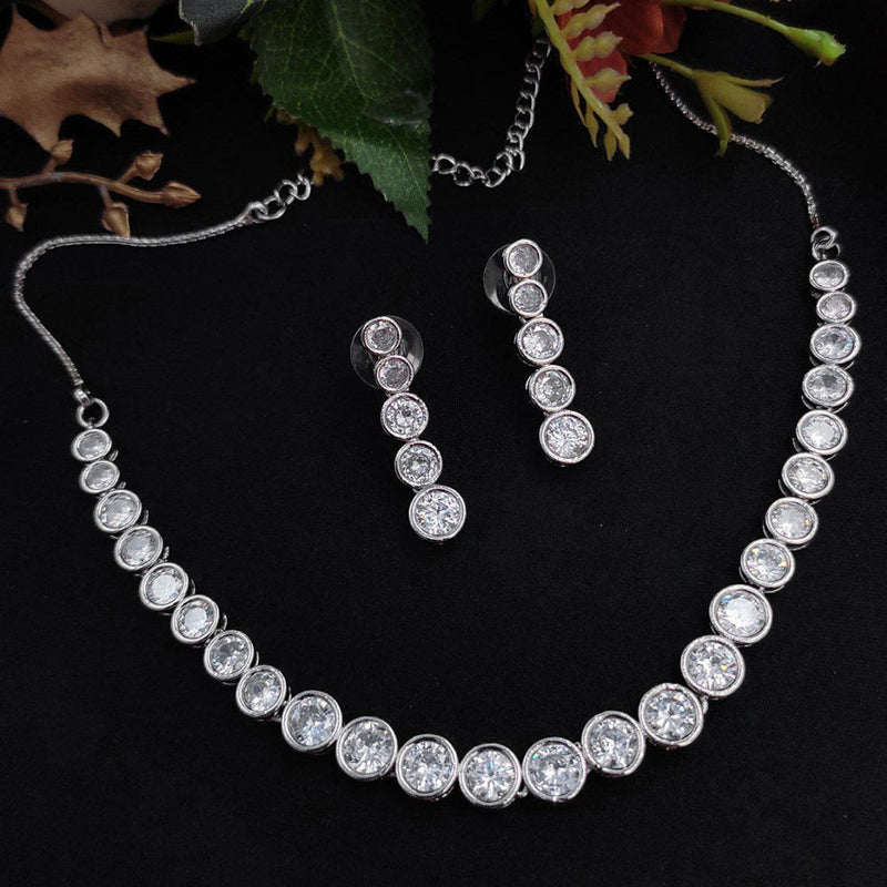 Aamrapali Silver Plated AD Necklace Set