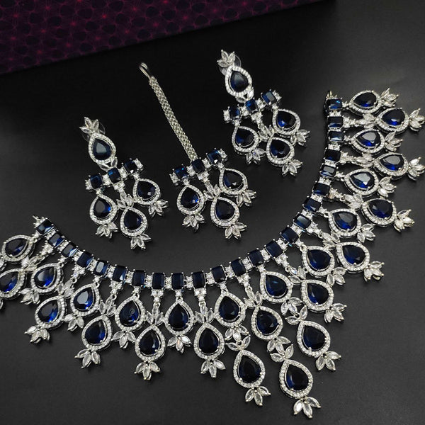 Aamrapali Silver Plated AD Necklace Set