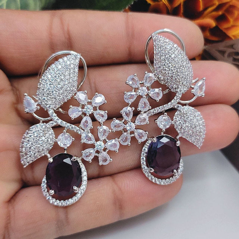 Aamrapali Silver Plated AD Dangler Earrings