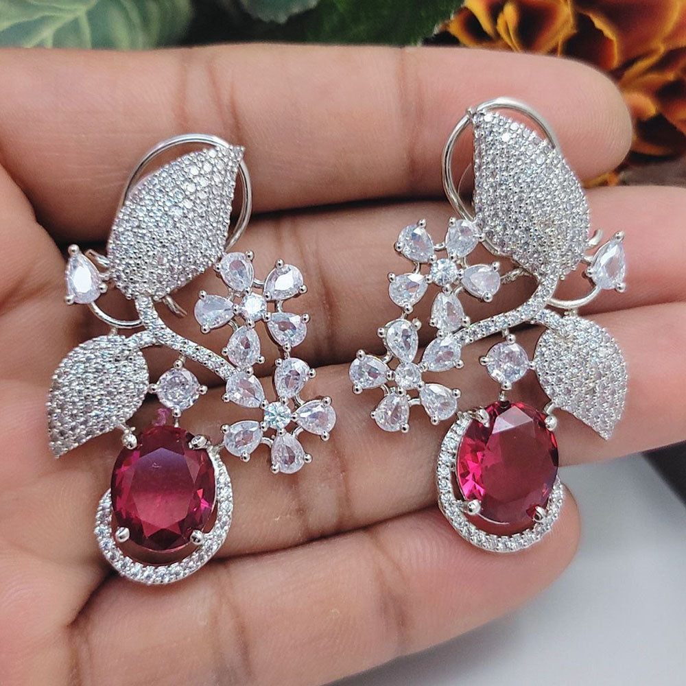 Aamrapali Silver Plated AD Dangler Earrings