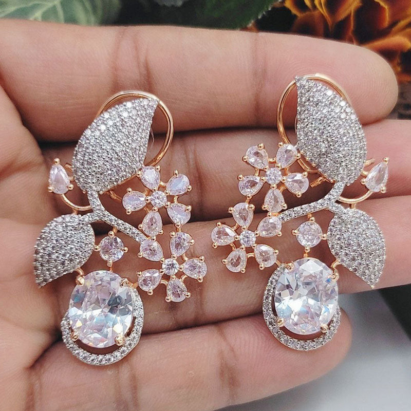 Aamrapali Rose Gold  Plated AD Dangler Earrings