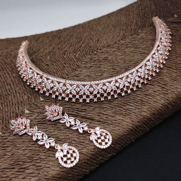 Aamrapali Rose Gold  Plated AD Choker Necklace Set