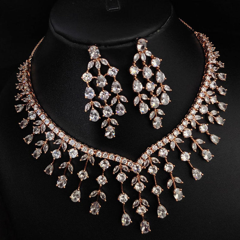 Aamrapali Rose Gold  Plated AD Necklace Set