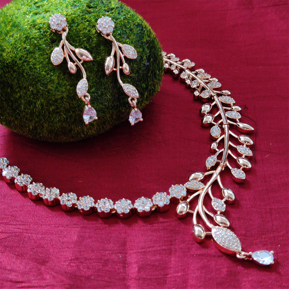 Aamrapali Rose Gold Plated AD Necklace Set