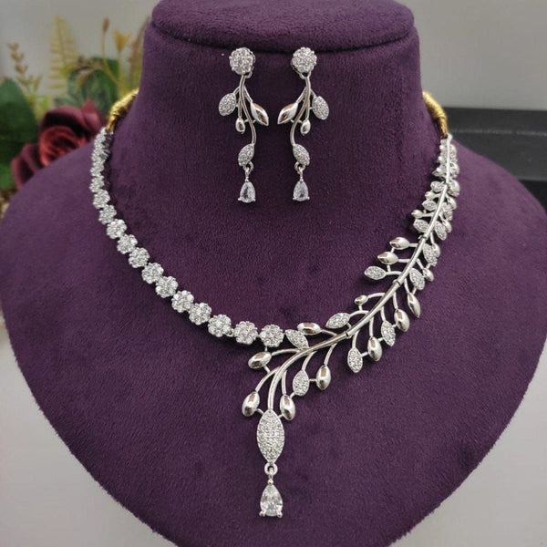 Aamrapali Silver Plated AD Necklace Set