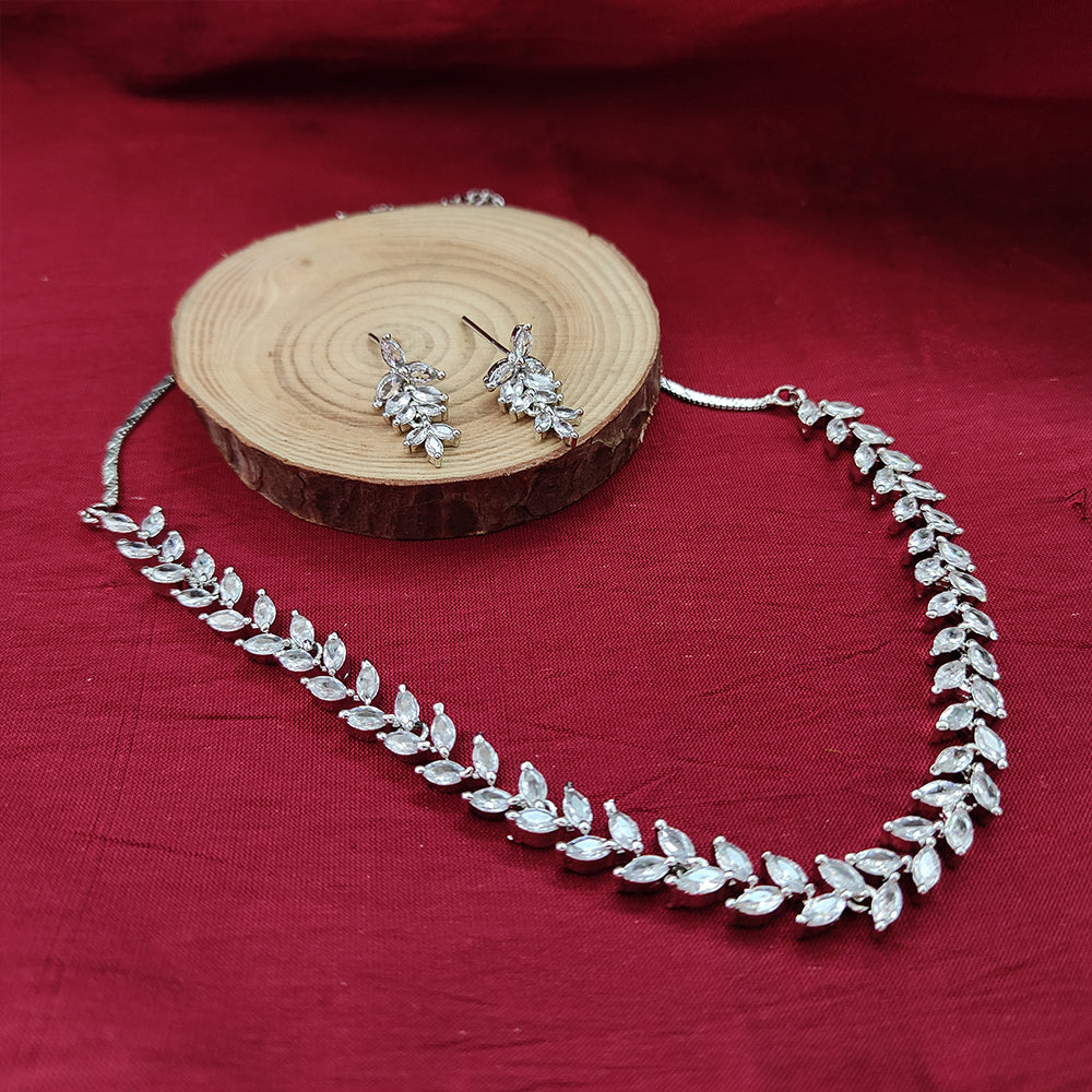 Aamrapali Silver Plated AD Necklace Set