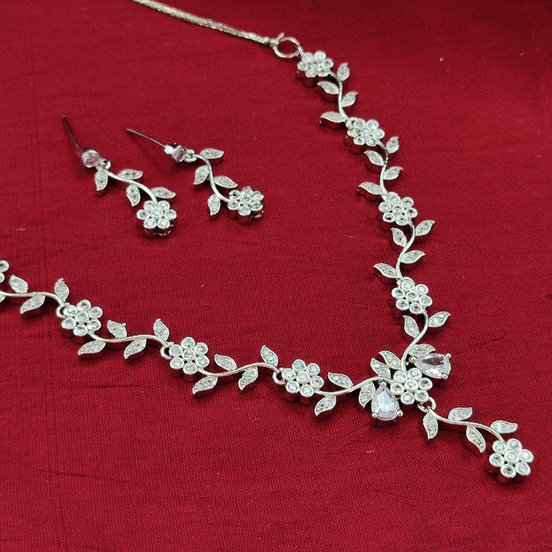 Aamrapali Silver Plated AD Necklace Set