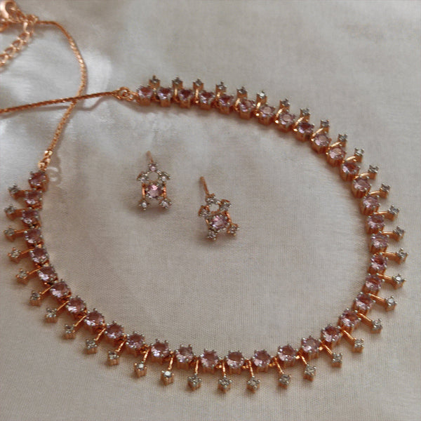 Aamrapali Rose Gold Plated AD Necklace Set